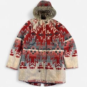 Seventh Avenue Red and White Southwestern/Navajo Tribal Print Faux Fur Trim XL